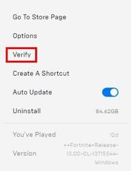 Verifying Fortnite game files (Image via Epic Games)